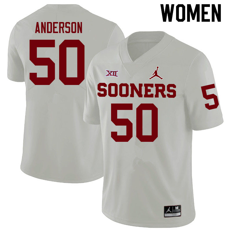 Women #50 Ben Anderson Oklahoma Sooners College Football Jerseys Sale-White - Click Image to Close